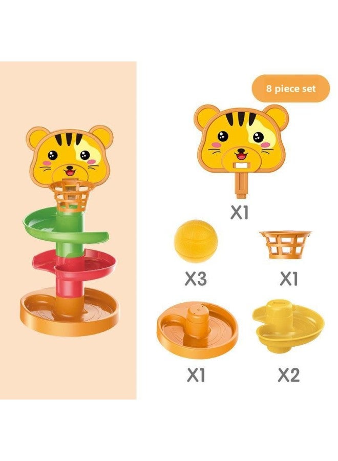 Baby Puzzle Fun Track Slide Ball Tower 0-3 Years Old Baby Roll Ball Early Education Stacking Music 1-2 Toy Tower-Color:Tiger 3-8-piece Set  - Image 1