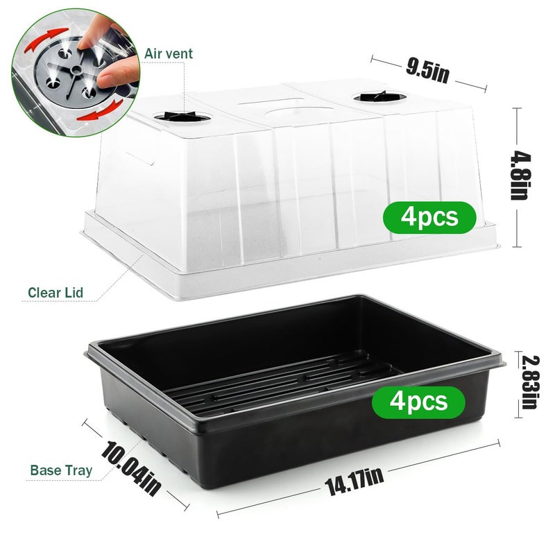 RooTrimmer 4-Pack Seed Starter Trays with 5'' Tall Humidity Domes â€“ Reusable Plant Germination Kit for Microgreens, Herbs & Indoor Gardening | Clear Vented Lids, Fast Seedling Growth & Durable Design - Image 3