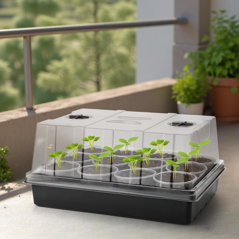 RooTrimmer 4-Pack Seed Starter Trays with 5'' Tall Humidity Domes â€“ Reusable Plant Germination Kit for Microgreens, Herbs & Indoor Gardening | Clear Vented Lids, Fast Seedling Growth & Durable Design - Image 5
