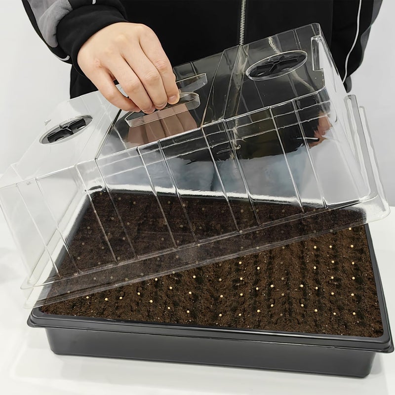 RooTrimmer 4-Pack Seed Starter Trays with 5'' Tall Humidity Domes â€“ Reusable Plant Germination Kit for Microgreens, Herbs & Indoor Gardening | Clear Vented Lids, Fast Seedling Growth & Durable Design - Image 2