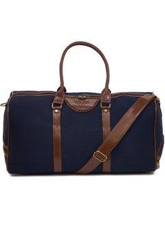 Paisley Elegant Canvas With Faux  Leather Travel Duffel Bag With Shoes Compartment For Men and Women Blue