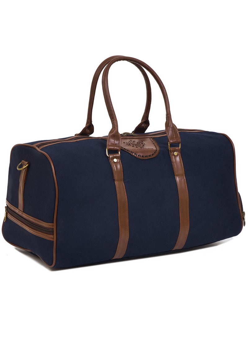 STORYTELLER - Paisley Elegant Canvas With Faux  Leather Travel Duffel Bag With Shoes Compartment For Men and Women Blue - Image 1
