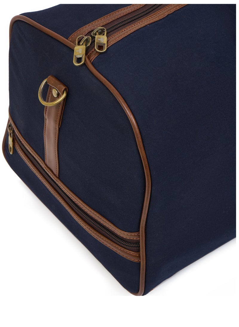 STORYTELLER - Paisley Elegant Canvas With Faux  Leather Travel Duffel Bag With Shoes Compartment For Men and Women Blue - Image 1