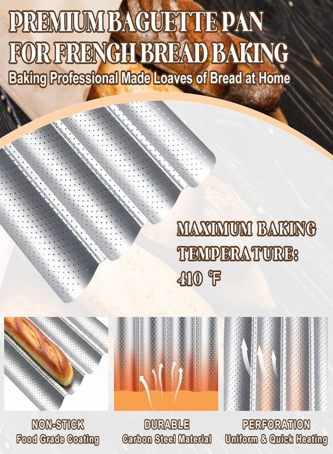 Sliner 5 Pack Nonstick Baguette Bread Pan for French Bread Baking 15 Inch 2&3&4 Loaves Baguette Baking Tray for Sourdough 2 Pcs Proofing Cloth Dough Suitable for Creating Crisp Golden Brown Crust - Image 4