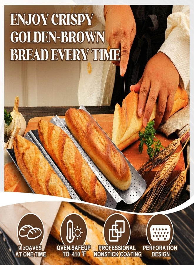 Sliner 5 Pack Nonstick Baguette Bread Pan for French Bread Baking 15 Inch 2&3&4 Loaves Baguette Baking Tray for Sourdough 2 Pcs Proofing Cloth Dough Suitable for Creating Crisp Golden Brown Crust - Image 3