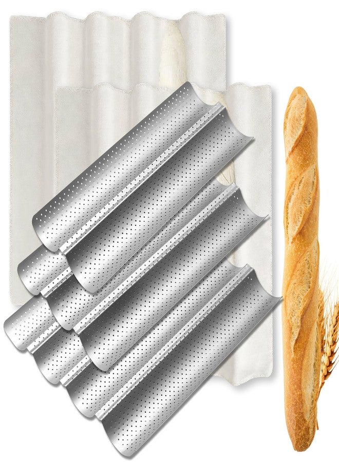 Sliner 5 Pack Nonstick Baguette Bread Pan for French Bread Baking 15 Inch 2&3&4 Loaves Baguette Baking Tray for Sourdough 2 Pcs Proofing Cloth Dough Suitable for Creating Crisp Golden Brown Crust - Image 1