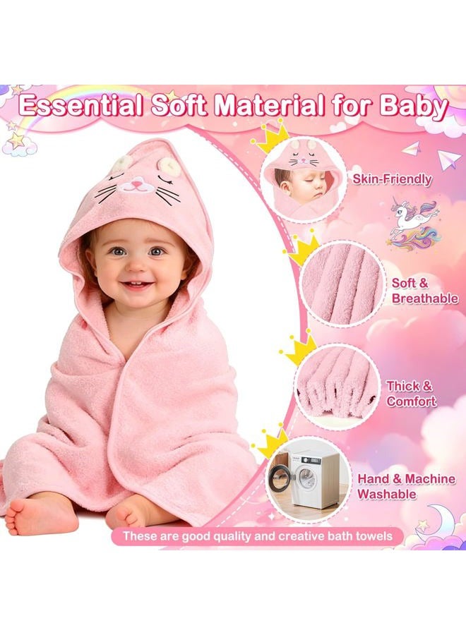Flasoo 14 Pcs Baby Towel Set, Soft Baby Bath Towels and Washcloths Set, 4 Pcs 32x32 in Cute Animal Hooded Baby Towel and 10 Pcs Baby Washcloths for Infants, Toddlers and Kids - Image 4