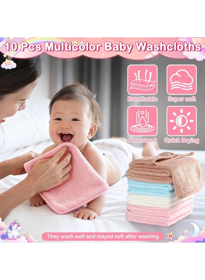 Flasoo 14 Pcs Baby Towel Set, Soft Baby Bath Towels and Washcloths Set, 4 Pcs 32x32 in Cute Animal Hooded Baby Towel and 10 Pcs Baby Washcloths for Infants, Toddlers and Kids - Image 5
