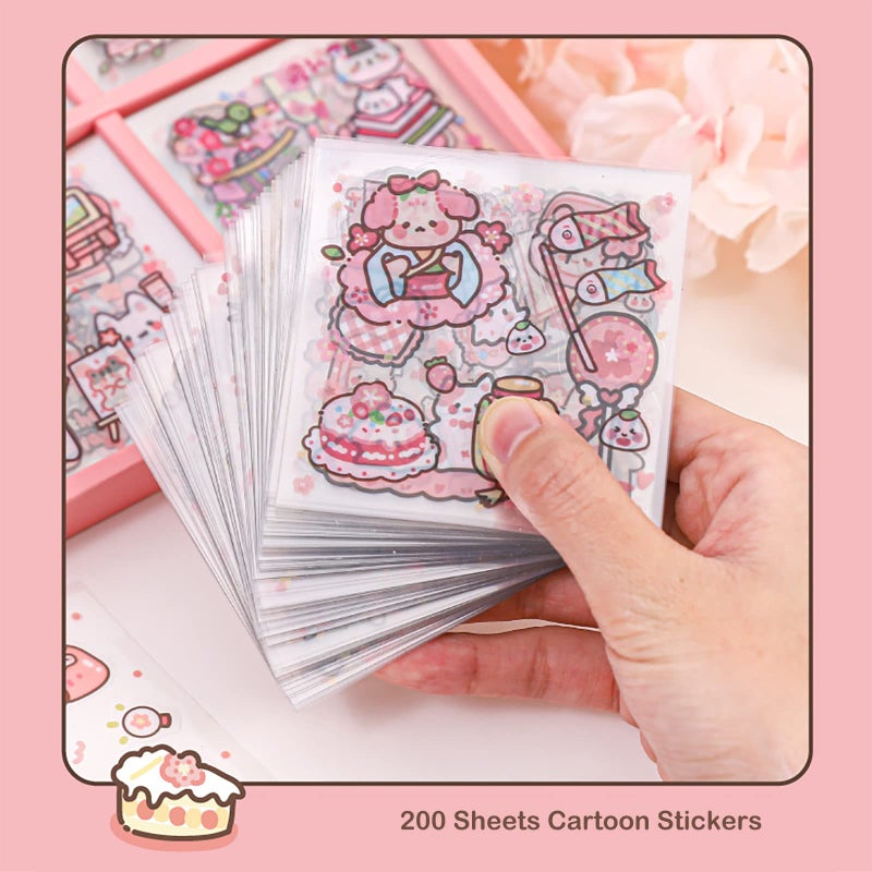Doraking Kawaii Cute Animal Stickers for Journaling Scrapbooking, Vinyl Transparent Flower Stickers for Water Bottle Laptop, 200 Sheets Aesthetic Sticker Boxed Gifts for Teens Adults - Image 3