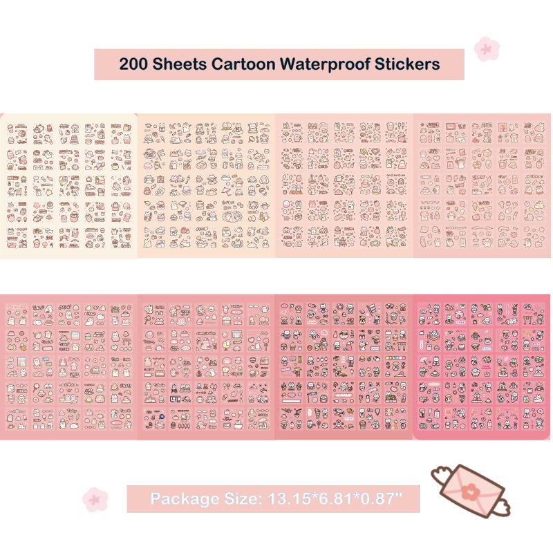 Doraking Kawaii Cute Animal Stickers for Journaling Scrapbooking, Vinyl Transparent Flower Stickers for Water Bottle Laptop, 200 Sheets Aesthetic Sticker Boxed Gifts for Teens Adults - Image 2