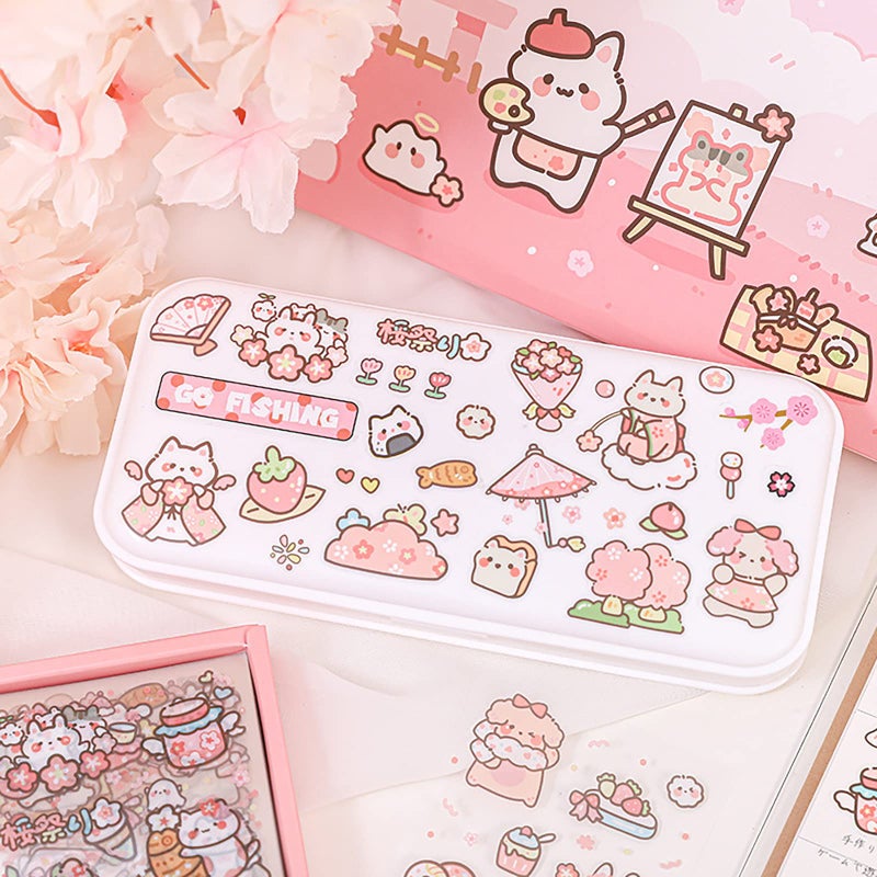 Doraking Kawaii Cute Animal Stickers for Journaling Scrapbooking, Vinyl Transparent Flower Stickers for Water Bottle Laptop, 200 Sheets Aesthetic Sticker Boxed Gifts for Teens Adults - Image 4