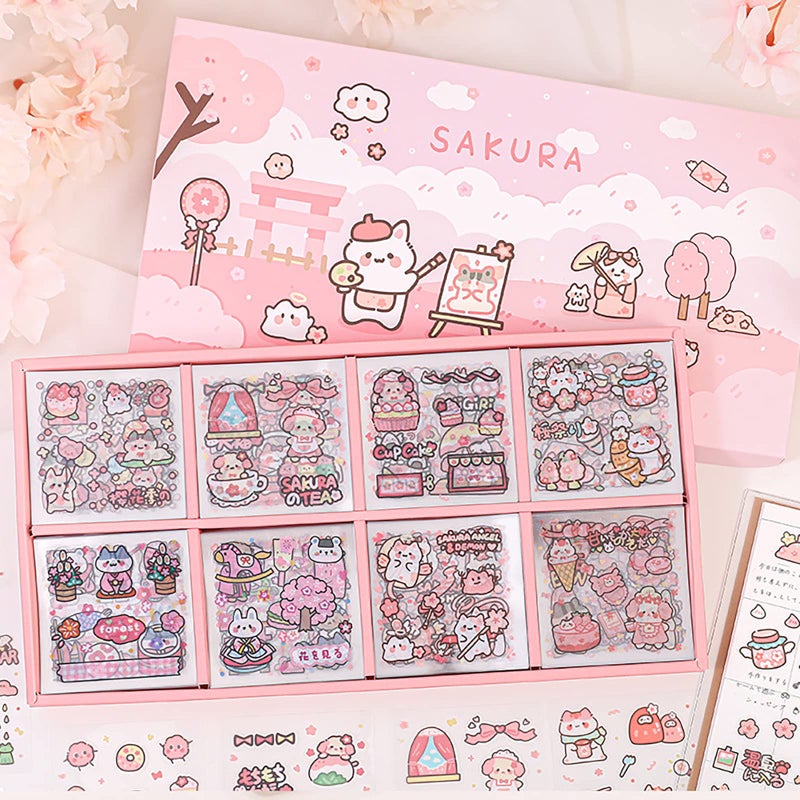 Doraking Kawaii Cute Animal Stickers for Journaling Scrapbooking, Vinyl Transparent Flower Stickers for Water Bottle Laptop, 200 Sheets Aesthetic Sticker Boxed Gifts for Teens Adults - Image 1