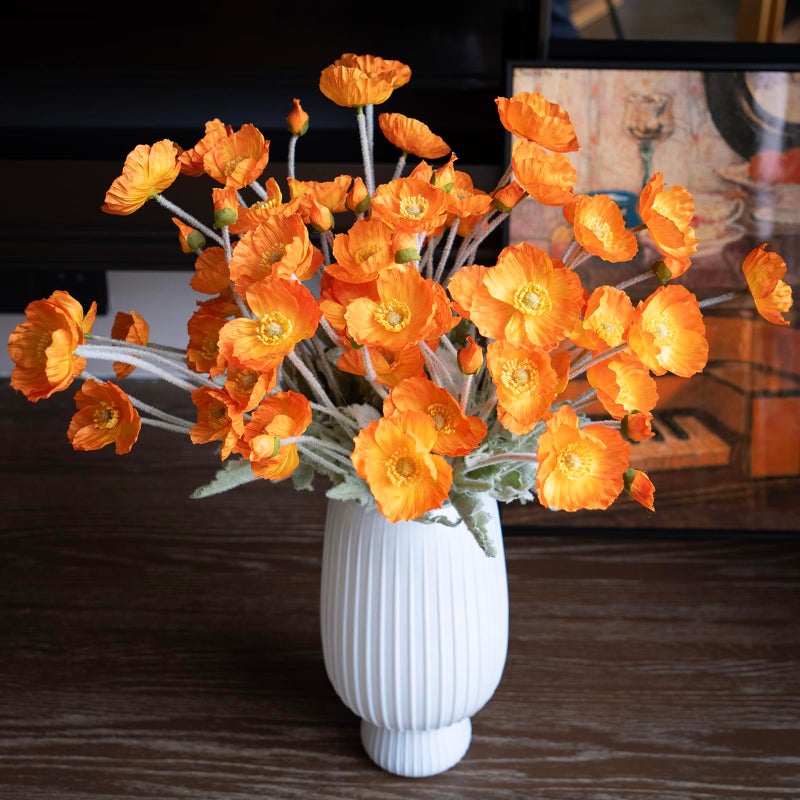 DUYONE Artificial Flowers 6 Stems Poppy Silk Bouquet,for Wedding, Home, Party Decoration,Table Centerpiece Arrangement(Orange) - Image 5