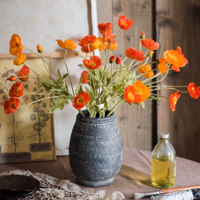 DUYONE Artificial Flowers 6 Stems Poppy Silk Bouquet,for Wedding, Home, Party Decoration,Table Centerpiece Arrangement(Orange) - Image 3