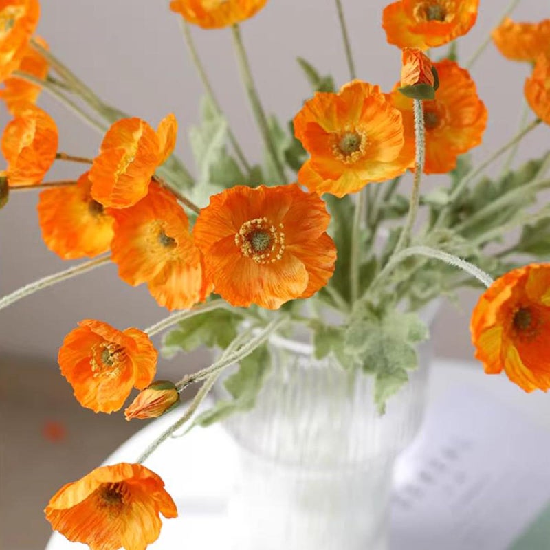 DUYONE Artificial Flowers 6 Stems Poppy Silk Bouquet,for Wedding, Home, Party Decoration,Table Centerpiece Arrangement(Orange) - Image 2