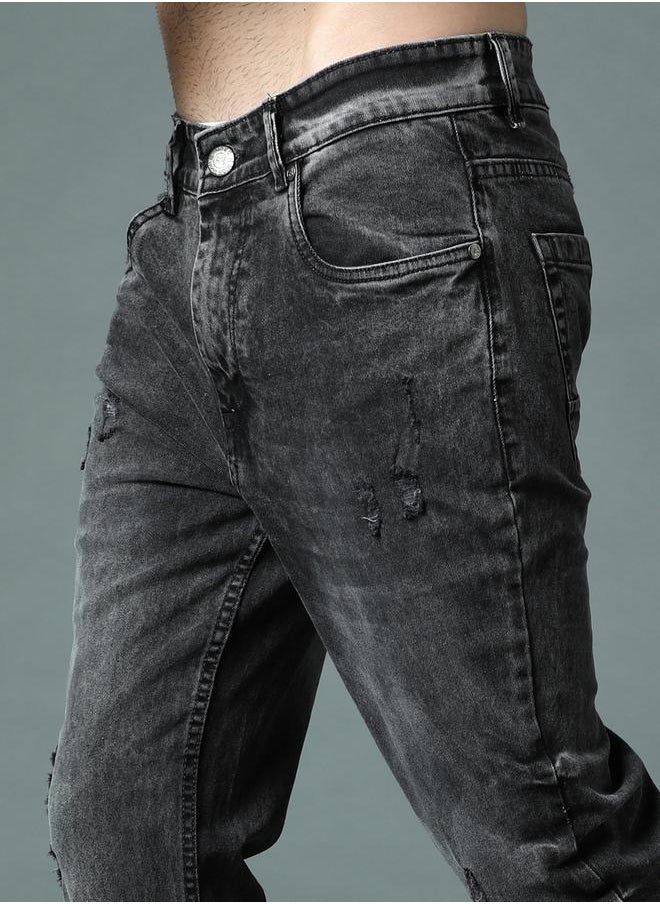 HIGH STAR - Mid Rise Regular Fit Faded Jeans by Styli - Image 1