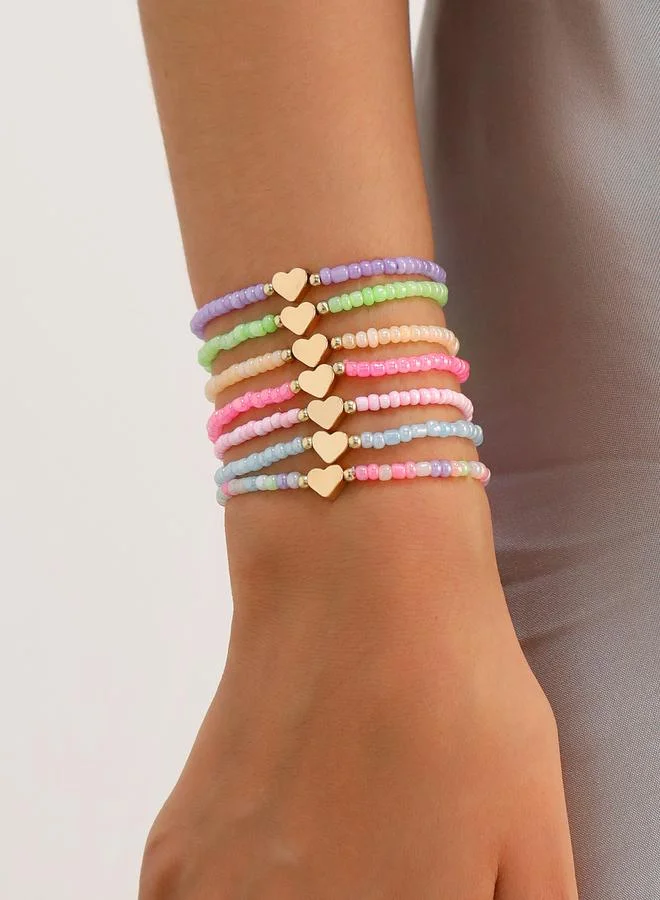 تايك تو Pack of 7 - Pastel Beaded Heart Bracelet