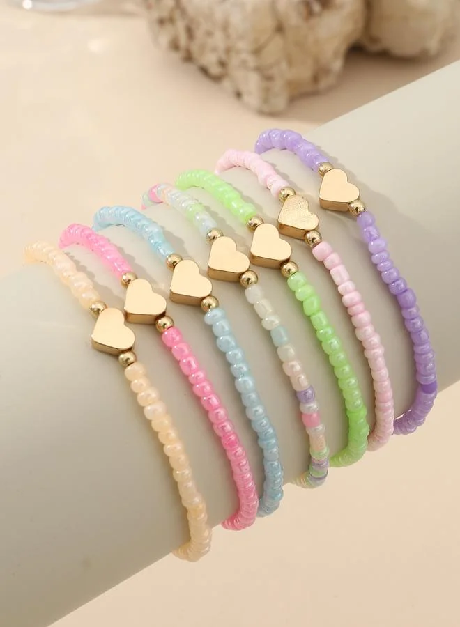 تايك تو Pack of 7 - Pastel Beaded Heart Bracelet