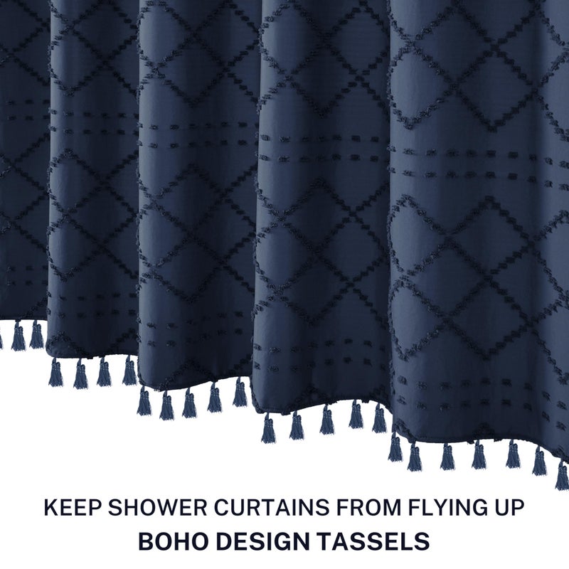 Siiluminisoy Navy Blue Shower Curtain Boho Shower Curtains Fabric, Tufted Chevron Textured Striped Modern Minimalist Cloth Shower Curtain for Bathroom, 72 x 72 - Image 3