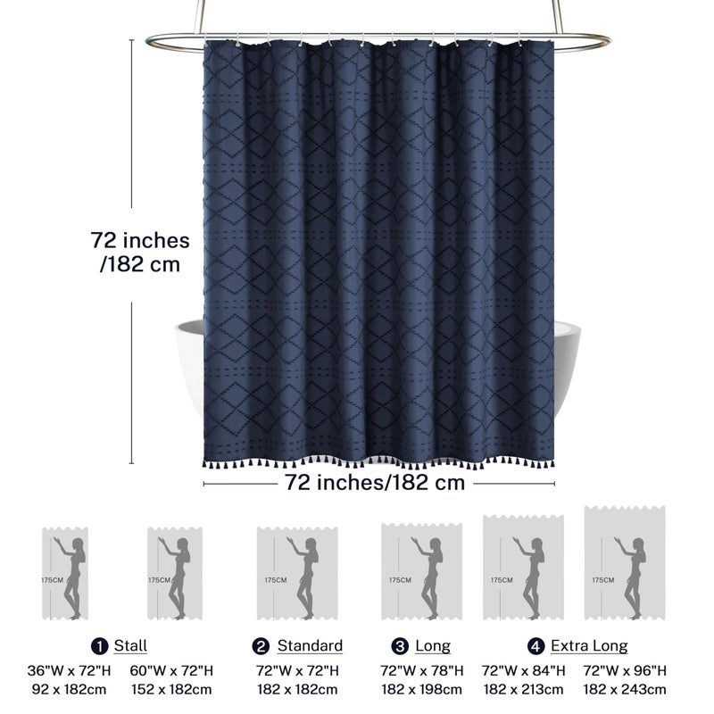 Siiluminisoy Navy Blue Shower Curtain Boho Shower Curtains Fabric, Tufted Chevron Textured Striped Modern Minimalist Cloth Shower Curtain for Bathroom, 72 x 72 - Image 5