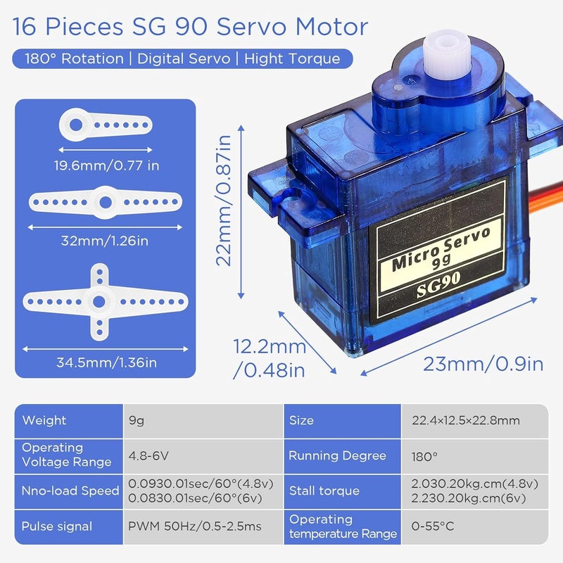 Electrobot SG90 Micro Servo Motor with 16-Channel 12-Bit PWM Servo Driver I2C Module Combo for Rduino UNO Mega Raspberry Pi Robotics DIY Projects (5 SG90 Motors + 1 PCA9685 Board) - Image 4