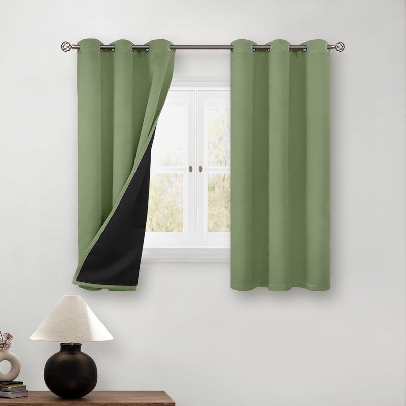 BGment بئسة قصيرة 100 ٪ الستائر اللفاتية لغرفة النوم الحرارية المعزولة كفاءة الطاقة الضوضاء تقليل الستائر الحميقة 54 بوصة مع بطانة لنافذة صغيرة 2 لوحات كل 42 بوصة العشب الأخضر - Image 1