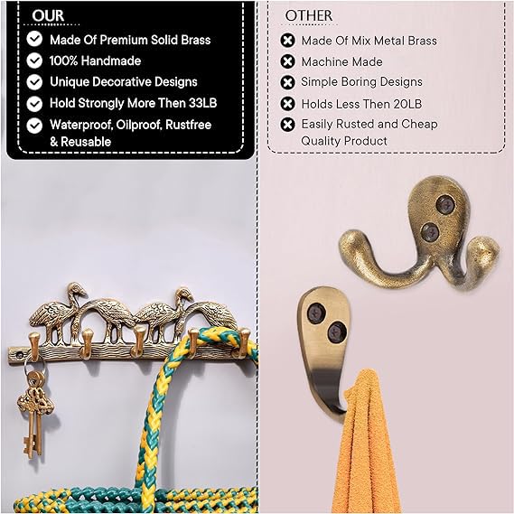 Indian-Shelf IndianShelf Handmade Brass Birds On Tree Branch Wall Hooks Hangers Holders (7.53 cm, Golden, 1 Piece) (BTH-235-1) - Image 5