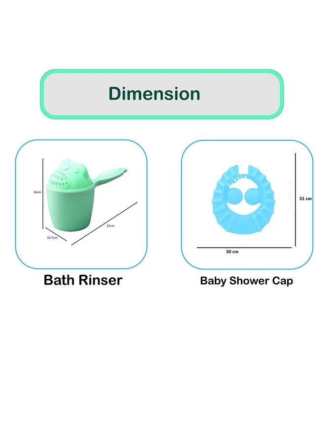 SYGA 1 Piece Green Baby Rinser with 1 Piece Blue Baby Shampoo Shower Bath Cap - Image 2