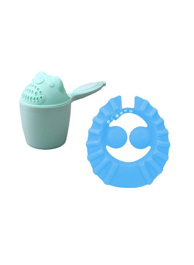 SYGA 1 Piece Green Baby Rinser with 1 Piece Blue Baby Shampoo Shower Bath Cap - Image 1