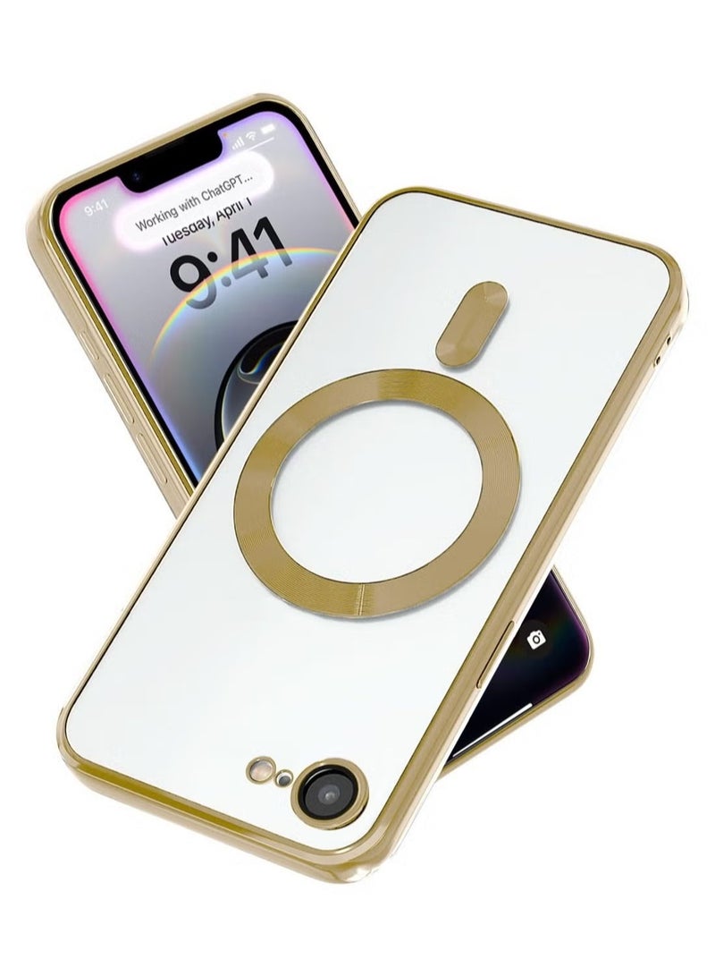 ELTRAZONE Apple iPhone 16e 5G 2025 MagSafe Compatible PU Clear Case – Luxury Plating Finish, Raised Lips for Camera Protection, Shockproof Transparent Cover with Slim Fit Design & Precise Cutouts Gold - Image 1