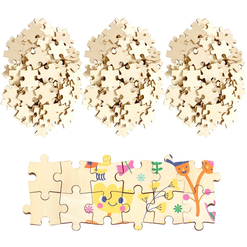MoinKidz 300 Piece Blank Wooden Puzzle Pieces to Draw on Unfinished Freeform Jigsaw Puzzles for Crafts DIY Each Piece 14x1 Inches with Round Traditional Knob Interlocks - Image 3
