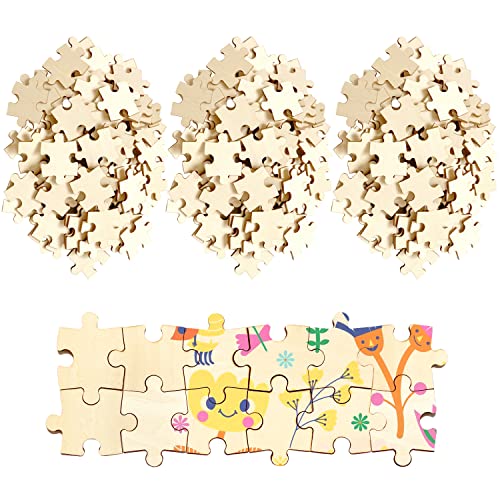MoinKidz 300 Piece Blank Wooden Puzzle Pieces to Draw on Unfinished Freeform Jigsaw Puzzles for Crafts DIY Each Piece 14x1 Inches with Round Traditional Knob Interlocks - Image 1