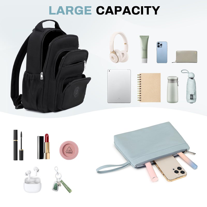Sisipoet Mini Backpack for Women, 2pcs Small Backpack for Ladies Bookbag Purse for Women with Handy Wallet and Luggage Strap, Black - Image 5
