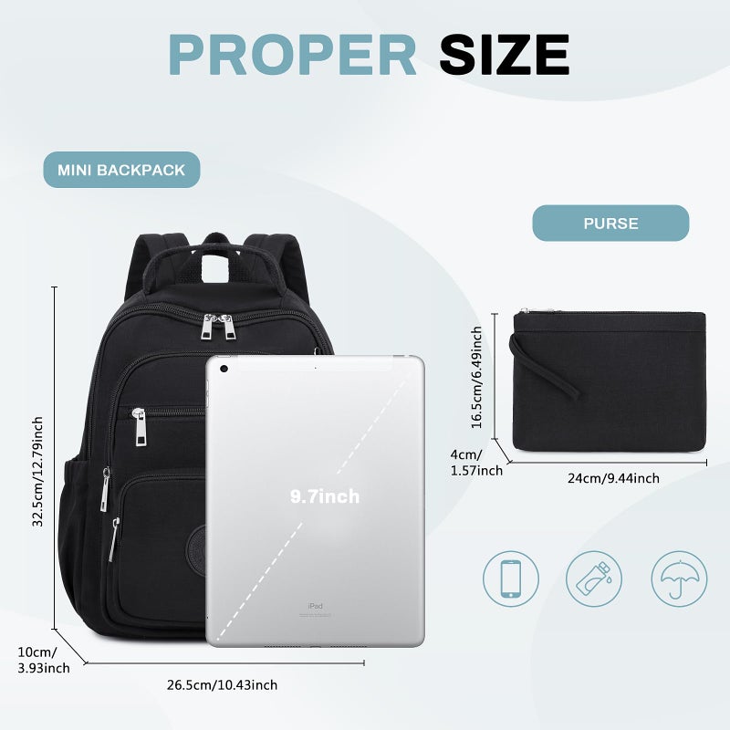 Sisipoet Mini Backpack for Women, 2pcs Small Backpack for Ladies Bookbag Purse for Women with Handy Wallet and Luggage Strap, Black - Image 3