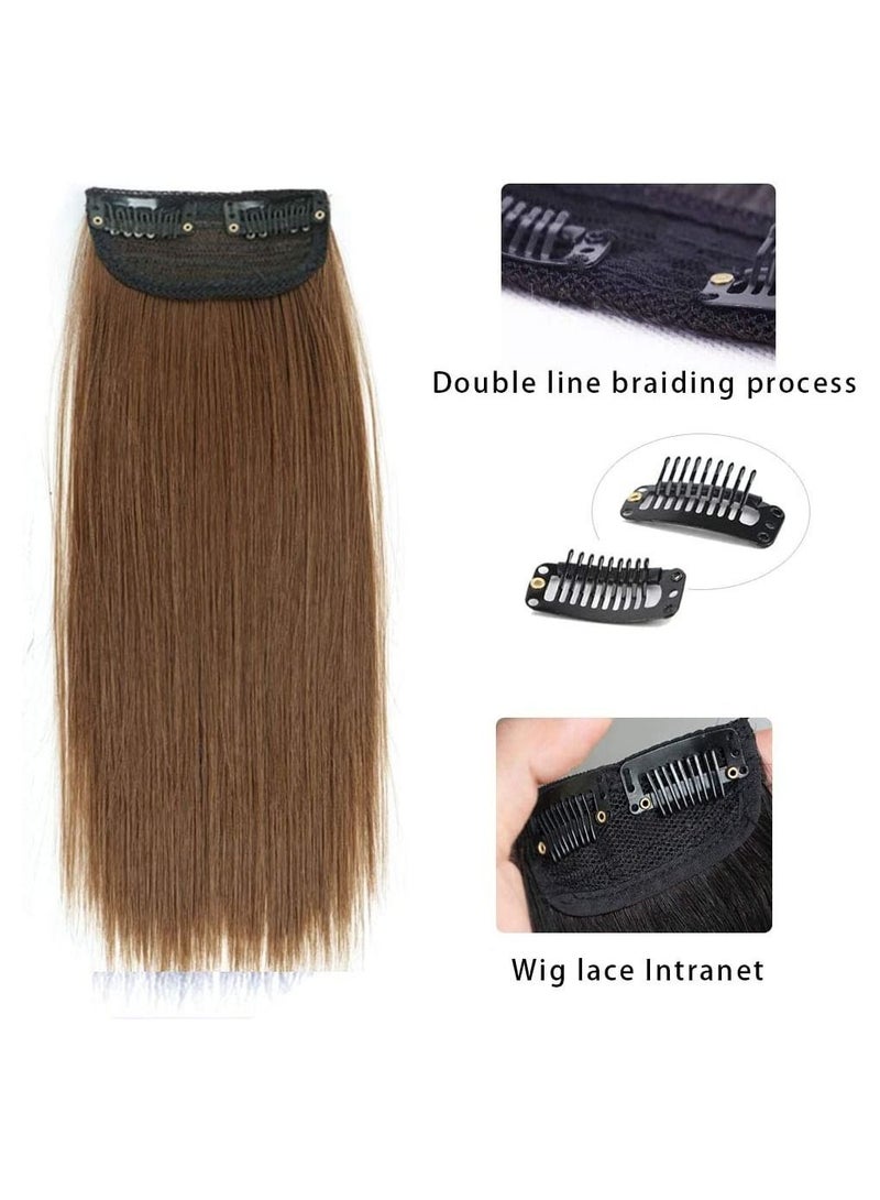 إستيل مشابك في قطعة شعر اصطناعي قصير مفرود قطعة شعر دبوس شعر غير مرئية لتخفيف الشعر وإضافة حجم الشعر الطبيعي المنفوش عالي الشعر 2 قطعة بني - Image 3