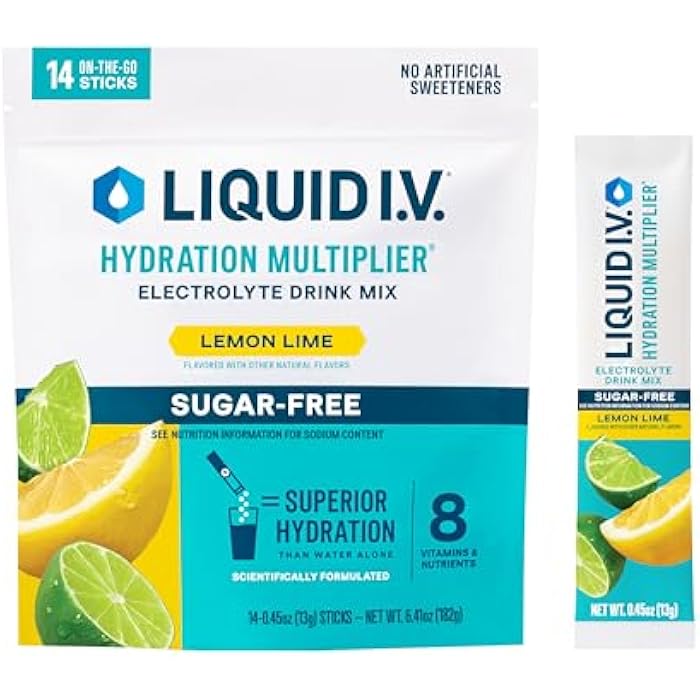 Liquid I.V. سائل I.V.® مضاعف الترطيب خالي من السكر - ليمون ليمون | مسحوق مشروب الإلكتروليت | 1 عبوة (14 حصة) - Image 1