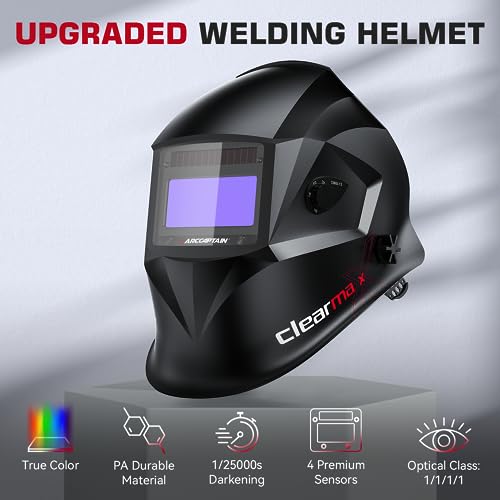 ARCCAPTAIN Large Viewing Screen Welding Helmet, 1/1/1/1 Top Optical Clarity Auto Darkening Welding Hood, 4 Arc Sensor 1/25000s Response Time True Color Welding Helmet with Adjustable Shade 4/9-13 - Image 4