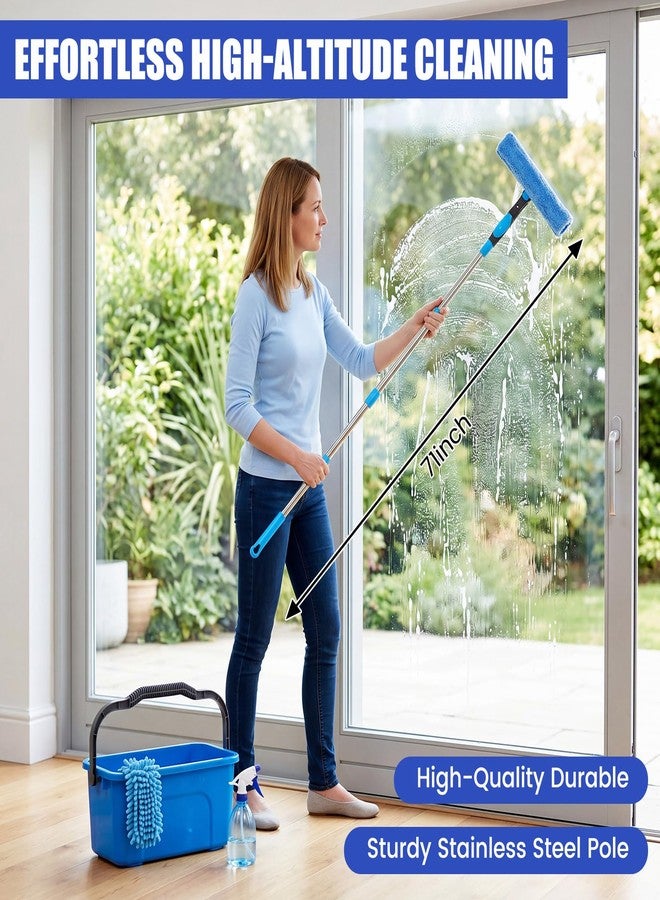 Singhoow Window Cleaning Kit with Bucket 71" Long Handle 4-in-1 Rotatable Window Squeegee and Microfiber Scrubber Pads High Windows Washing Tool for Commercial Home Outdoor Car - Image 5