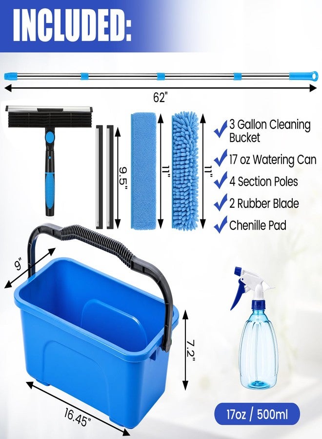 Singhoow Window Cleaning Kit with Bucket 71" Long Handle 4-in-1 Rotatable Window Squeegee and Microfiber Scrubber Pads High Windows Washing Tool for Commercial Home Outdoor Car - Image 2