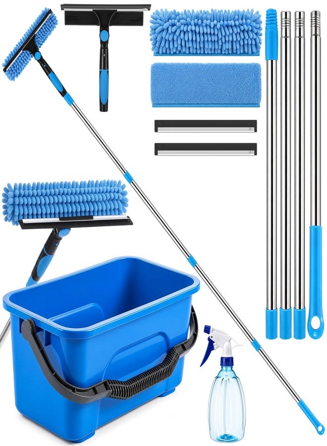 Singhoow Window Cleaning Kit with Bucket 71" Long Handle 4-in-1 Rotatable Window Squeegee and Microfiber Scrubber Pads High Windows Washing Tool for Commercial Home Outdoor Car - Image 1
