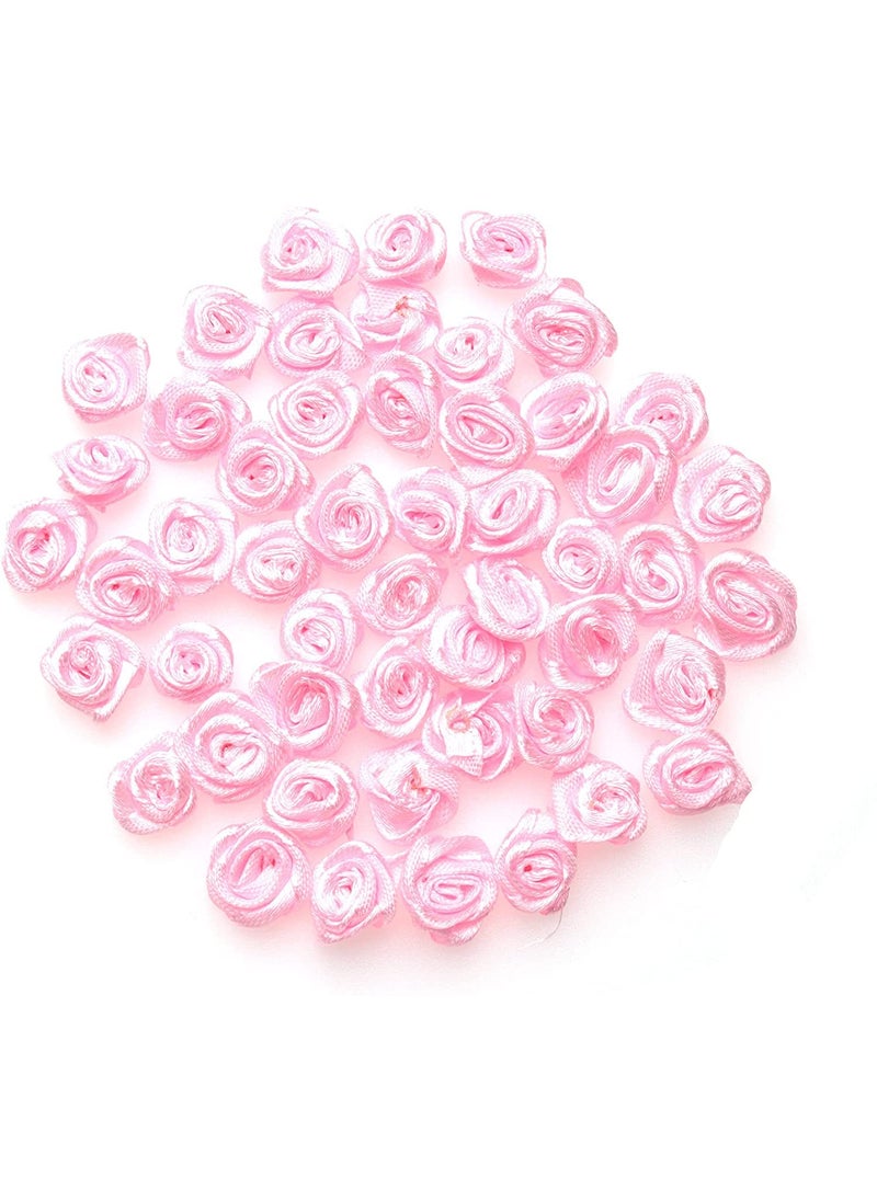 TIMESETL - TIMESETL Mini Satin Ribbon Roses Flowers for Crafts Sewing Embellishment Supplies for DIY Craft Projects. Pack of 100 Pcs (Pink) - Image 1