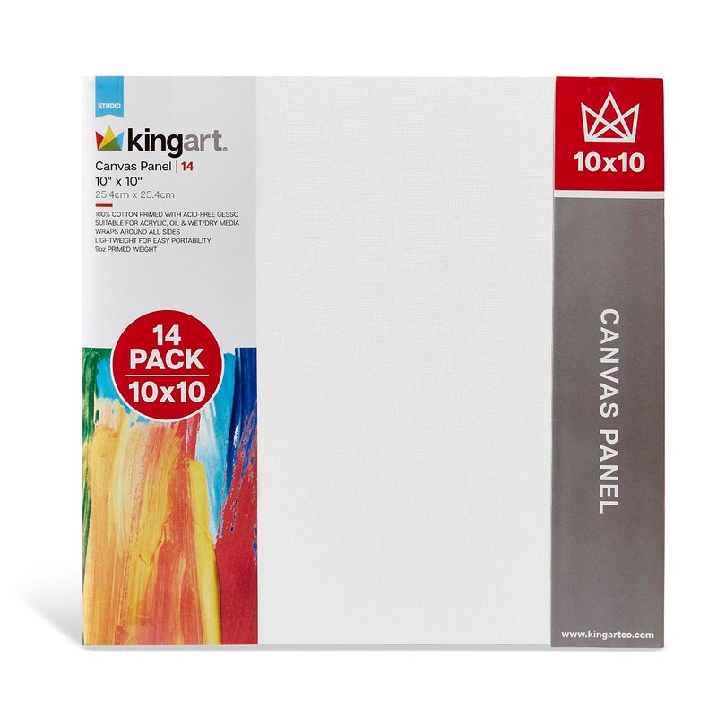 KINGART White 10" x 10" Artist Canvas Boards, Value Pack of 14 Square Panels, Gesso Primed - 100% Cotton, Art Supplies for Oil and Acrylic Painting - Image 1