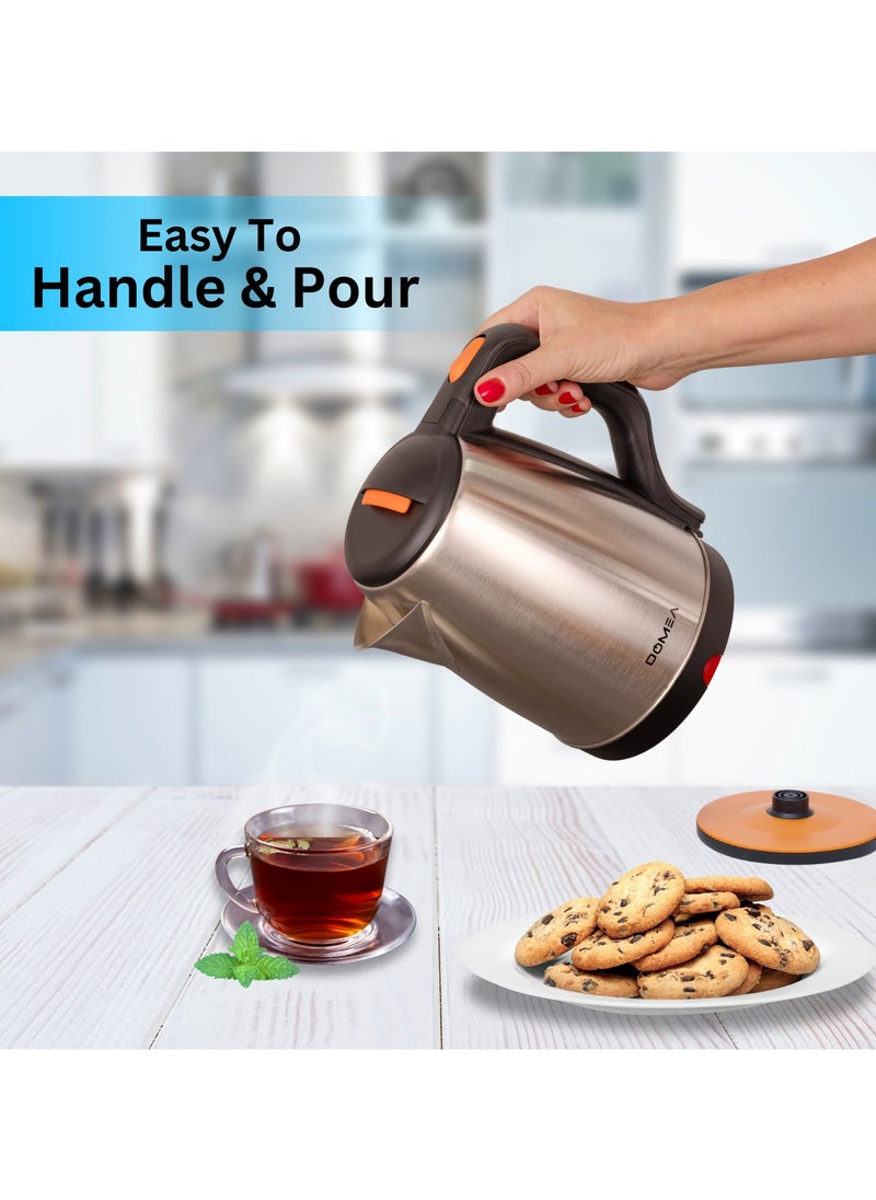 DOMEA Electric Kettle, 1.8 L Stainless Steel, 360° Cordless Electric Jug With Detachable Power Base, Auto Cut-off Function, 1500 W, Silver, 2 Year Warranty  - Image 5