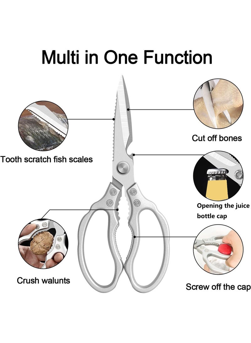 TDAO Heavy Duty Sharp Kitchen Scissors, with Non-Slip Aluminum Alloy Handle,Heavy Duty Food Shears,Stainless Steel Multi-Functional Kitchen Shears , Outdoor garden shears, Cooking Shears for Meat, Chicken, Fish, Poultry, Herb, Bread,Outdoor gardening (Silver) - Image 2