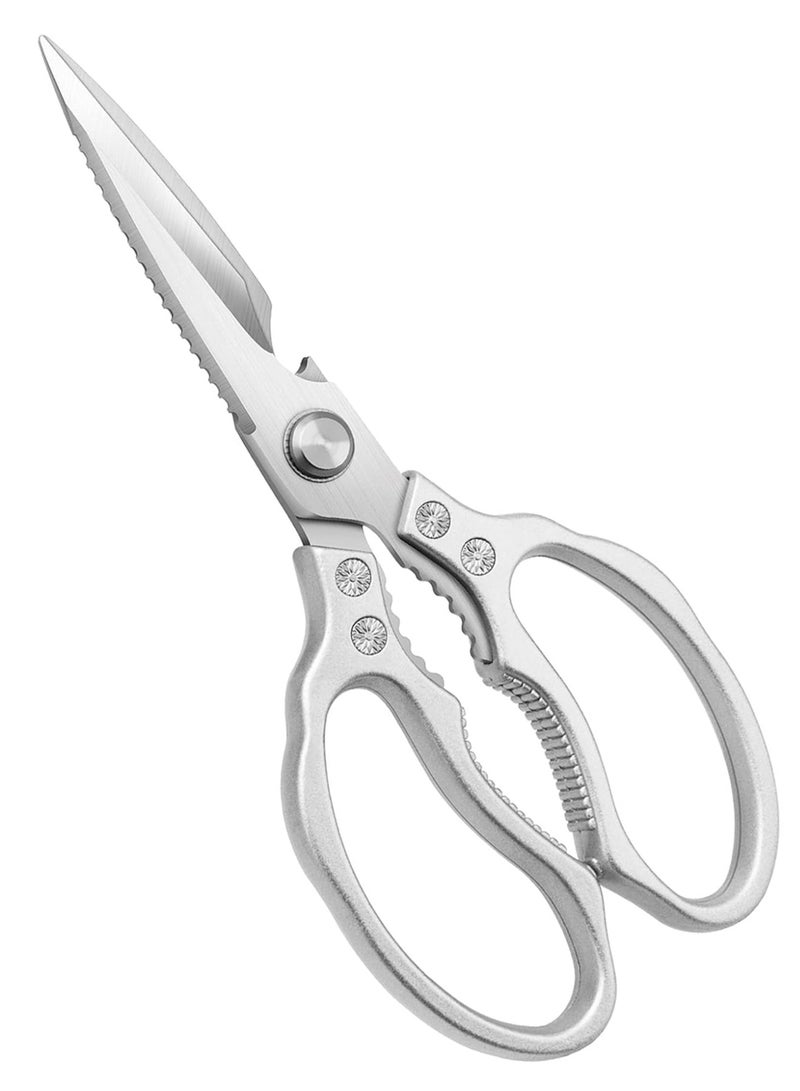 TDAO Heavy Duty Sharp Kitchen Scissors, with Non-Slip Aluminum Alloy Handle,Heavy Duty Food Shears,Stainless Steel Multi-Functional Kitchen Shears , Outdoor garden shears, Cooking Shears for Meat, Chicken, Fish, Poultry, Herb, Bread,Outdoor gardening (Silver) - Image 1