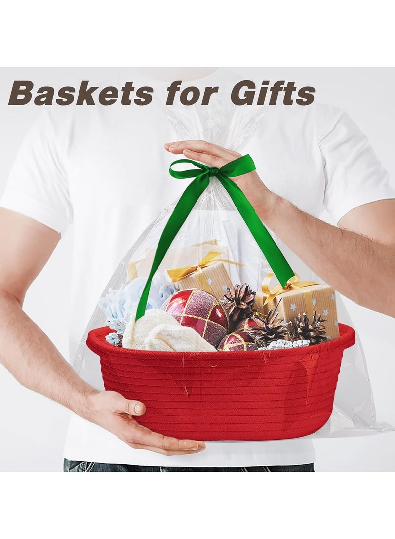 general Small Woven Basket with Gift Bags and Ribbons, DIY Basket Gift Set, Cute Baby Gift Basket, Empty Decorative Gift Chest Box, Durable Baskets for Birthday/Baby Shower Gifts, 12"X 8" X 5", Red  - Image 2