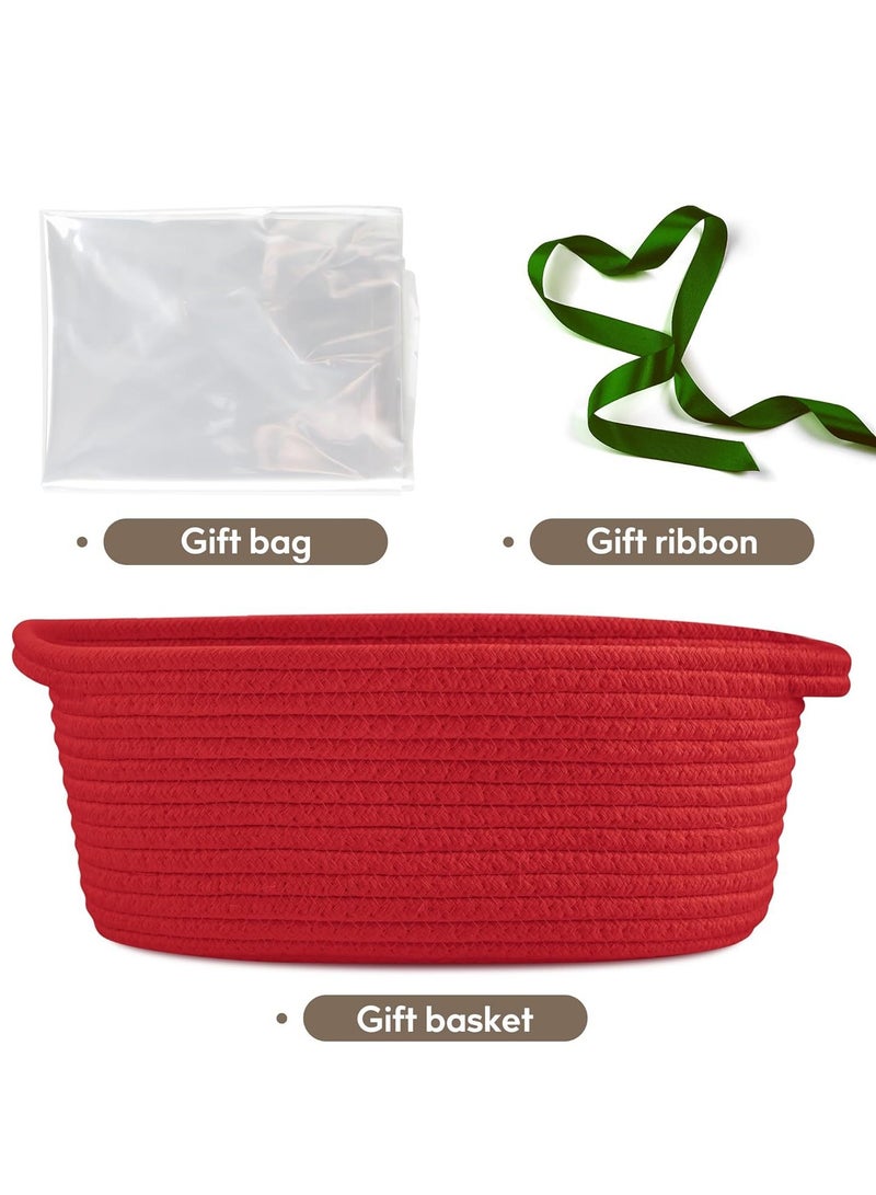 general Small Woven Basket with Gift Bags and Ribbons, DIY Basket Gift Set, Cute Baby Gift Basket, Empty Decorative Gift Chest Box, Durable Baskets for Birthday/Baby Shower Gifts, 12"X 8" X 5", Red  - Image 4