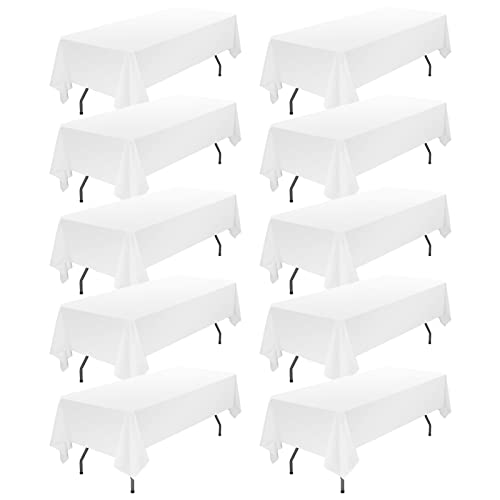10 Pack Tablecloth 60 x102 inch Polyester Table Cloth for 6 Foot Rectangle TablesStain and Wrinkle Resistant Washable Fabric Table Covers Polyester White Table Clothes for WeddingPartyBanquet