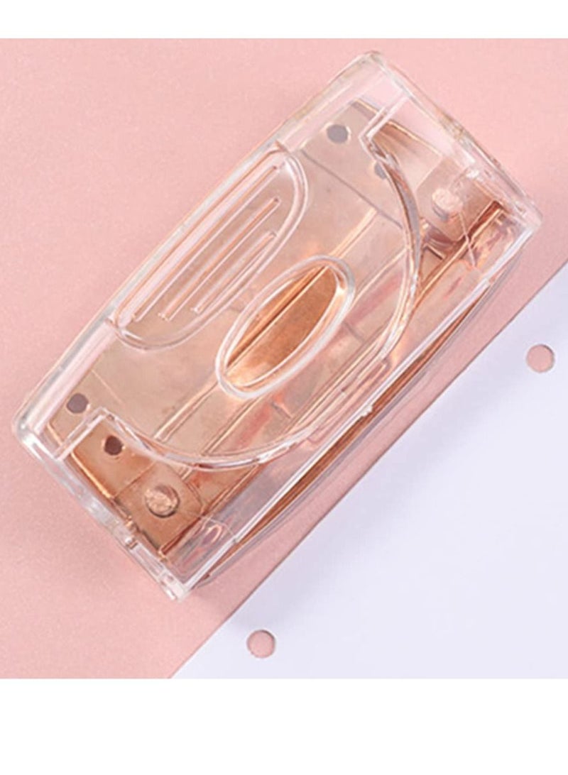 Y&D 2 Hole Punch, Double Puncher, Clear Lid Paper Punching Tool, Office Supplies for Card Files Document (Rose Gold) - Image 1