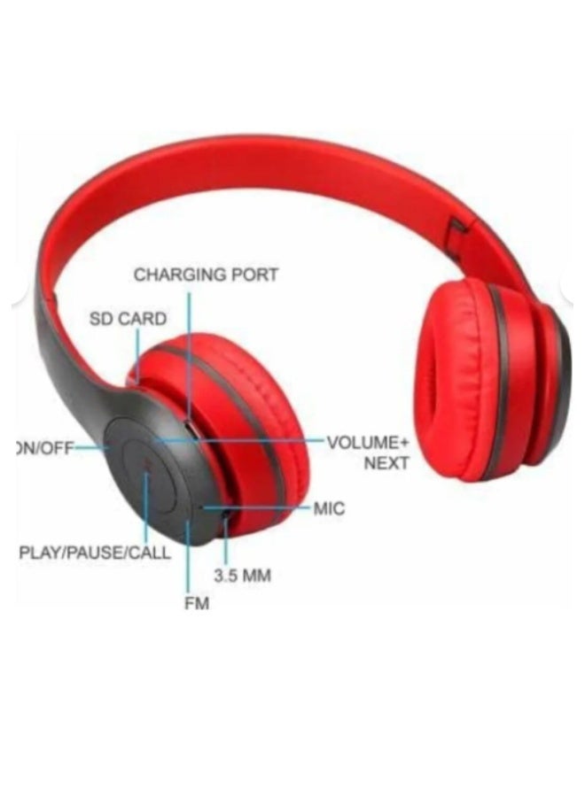 P47 Bluetooth Wireless Over-Ear Headphones, Red - Image 5